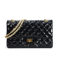 샤넬 빈티지 페이던트 미듐 다크 네이비 유광 금장