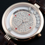 쇼파드 해피 다이아몬드 (천연수정) 큐빅 금장 브라운