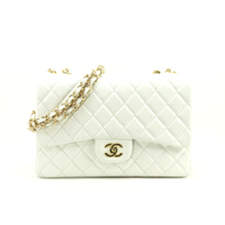 샤넬 클래식 램스킨 라지 화이트 금장
