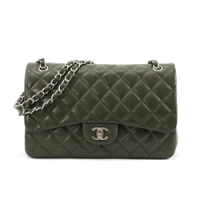 샤넬 클래식 램스킨 라지 더블플랩 카키/빈티지은장