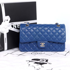 샤넬 클래식 램스킨 2.55백 미듐 블루
