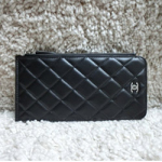 샤넬 램스킨 카드장지갑 블랙/은장