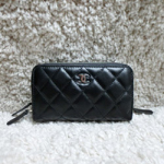 샤넬 램스킨 지퍼 3단 동전지갑 은장