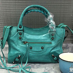 발렌시아가 미니 시티 소가죽 그린