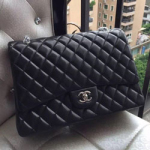샤넬 클래식 램스킨 맥시 더블플랩 블랙/은장