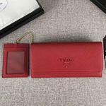 프라다 사피아노 가죽 핑크 플랩 지갑  1MH132